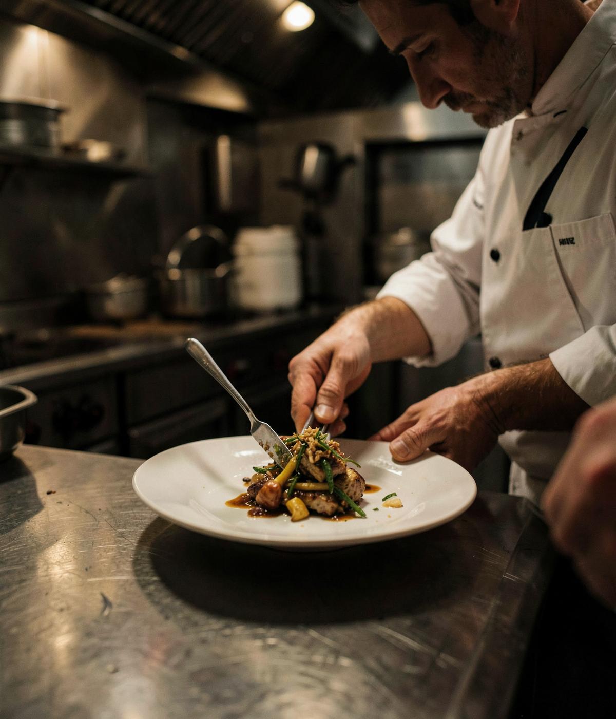 Chef plating a signature dish