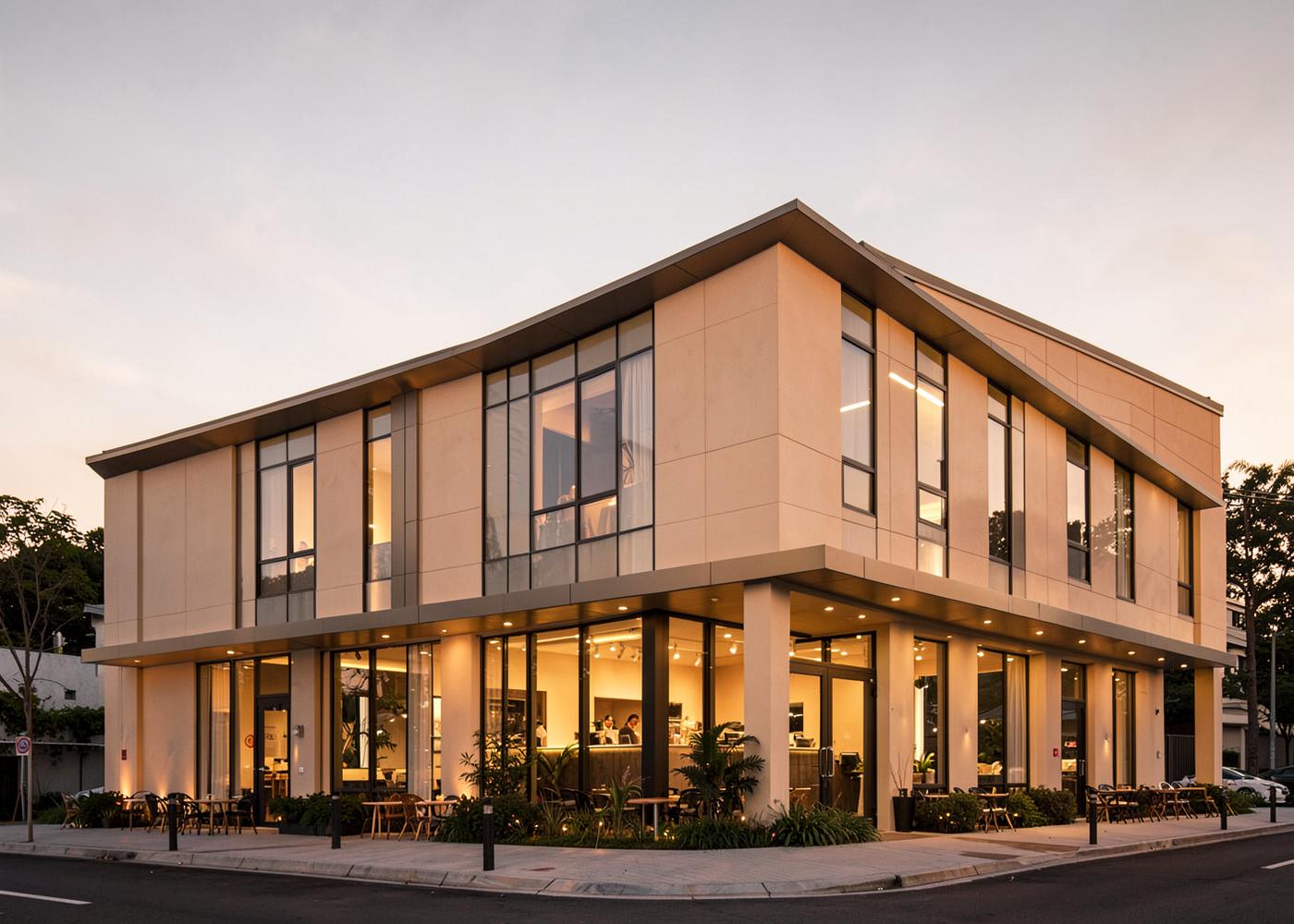 Your Business Name exterior at golden hour
